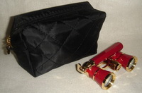 Театральный бинокль 3х25 лорнет красный  с золотом в черной сумке 14х10х6см