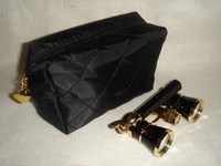 Театральный бинокль 3х25 лорнет черный с золотом в черной сумке 14х10х6см