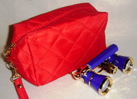 Театральный бинокль 3х25 синий лорнет в красной сумке 14х10х6см
