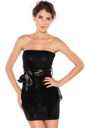 Платье черное с кружевной баской - купить 