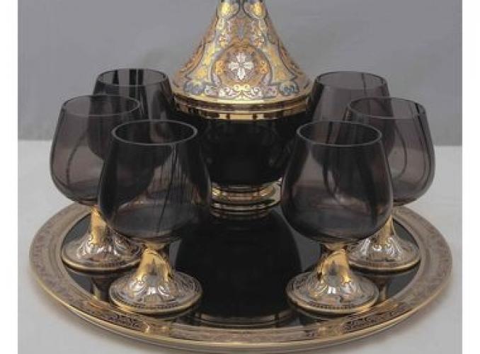 Набор винный Напиток богов обсидиан, 8 предметов: поднос, графин, фужеры 6 шт.