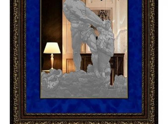 Картина зеркальная Фонтан Самсон 48*58 см с синим паспарту
