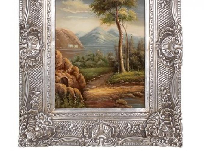 Картина маслом (ручн. работа) Пейзаж в резном багете, серебро