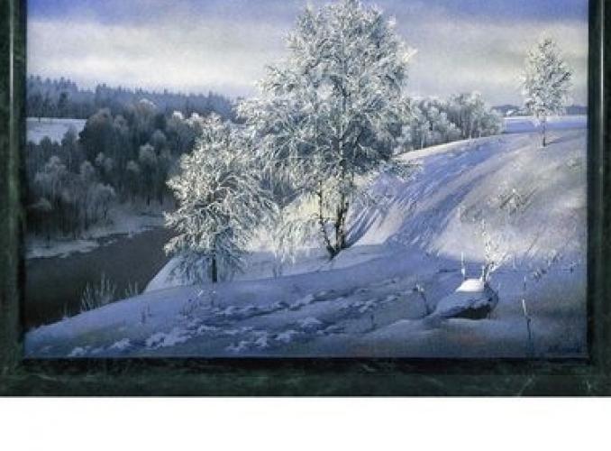Каменная живопись Зима На закате в горах 35х45 см
