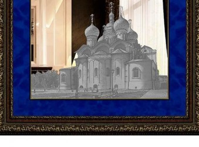Картина зеркальная Благовещенский собор 48*58 см с синим паспарту