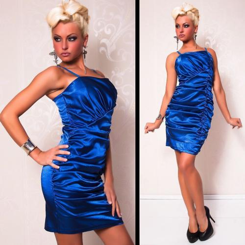 Атласное платье со складками синее - купить 