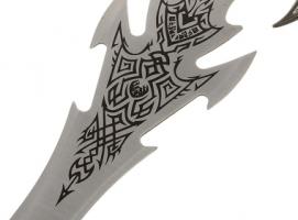 Сувенирный меч на планшете, лезвие резное с рисунком, рукоятка золотая с головой дракона