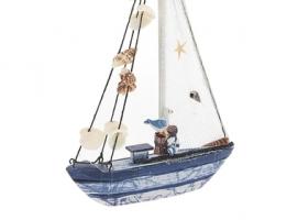 Яхта сувенирная Птичка, малая, борта голубые с синей полосой, белые паруса